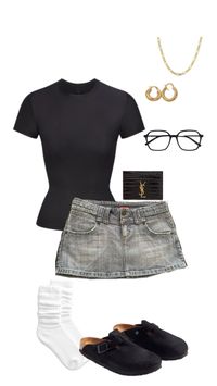 outfit inspo 🩷  tags: #outfitinspo #miniskirt #YSL #birkenstocks #clogs #blackoutfit #itgirl #bossoutfit #summeroutfit #falloutfit