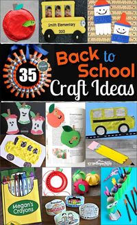 35+ Back to School Craft Ideas for getting preschoolers and kindergartners excited for the first day of school. Ideas include school bus, apples, school supplies, apple, crayons, pencils, and more #backtoschool #preschool #crafts