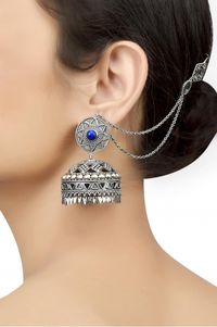 Silver Oxidized Star Motif Lapis Jhumka