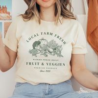 Whether you're a farmer, foodie, or just someone who appreciates the beauty of nature's bounty, this vintage-style fruits and veggies t-shirt is the perfect way to express your passion in style.  This is a unisex size T Shirt, please refer to the size chart pictured in the listing for choosing your perfect size. You will fall in love with this super soft tee with just the right amount of stretch! Its wildly comfortable and the unisex cut is flattering. It is one of our crowd favorites! It would