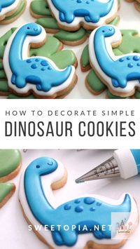 Decorating dinosaur cookies with royal icing