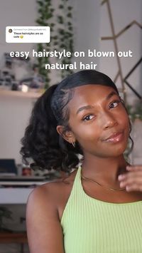 wand curl ponytail on blown out natural hair👱🏽‍♀️ #naturalhaircare #naturalhairstyles ,wand curls