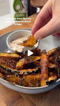 Arash Hashemi on Instagram: "Ready for CRISPY ACORN SQUASH FRIES? 
.
If you love fries like me, you’ve gotta try these crispy acorn squash fries. I dipped them in a garlicky aioli and they are so good!
.
Here’s how to make them:

1.Start by cutting an acorn squash down the middle, remove the insides, then cut them into fry shapes. 
.
2.Mix 2-3 tbsp avocado oil, salt, pepper, 1/2 tbsp smoked paprika, 1/2 tbsp oregano, and 1/2 tbsp onion powder. Toss in the squash, and mix well.
.
3.Finely shred 2-3 ounces of Pecorino or Parmesan cheese.
.
4.Coat the cut squash with cheese on both sides.
.
5.Lay them out on a baking sheet and bake at 425F for 20 minutes, remove, flip, put it back in for another 2-5 mins.

6.Make the easy sauce by mixing 2 tbsp mayo, 2 tbsp thick Greek yogurt, the zest of a f