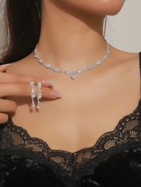 Shiny Crystal Zirconia Jewelry Set, Necklace And Earrings, Simple And Elegant Design, Perfect Accessory For Weddings, Parties And Various Occasions Silver         Women Fashion Jewelry, size features are:Bust: ,Length: ,Sleeve Length: