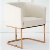 The Modeno dining chair's sleek legs add a warm metallic accent to the dining area.  FEATURES :   Material : Stainless Steel, Fabric  Finish : White, Gold  This contemporary dining chair is upholstered in soft linen fabric  The seat's Slimline curved design aligns with the stainless steel legs  Their reflective rose gold finish complements the subdued ivory fabric  Combining to make this an understated piece that complements luxurious boutique hotel design settings  Available a