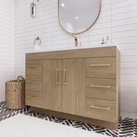 Spring 47.2"" Free Stand Vanity with Reinforced Acrylic Sink Base Finish: Teak Oak | Elsa Spring 48" Single Bathroom Vanity Set 36.0 H x 48.0 W x 19.48 D in brownWood / Plastic | 35" H X 47.2" W X 19.6" D | Wayfair