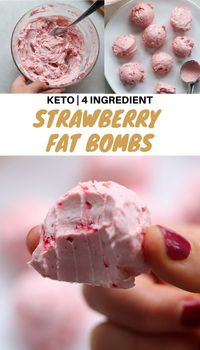 Made with just four ingredients in 10 minutes, these Keto Strawberry Cheesecake Fat Bombs are a delicious and super simple dessert, with just 1 net carb! #ketorecipes