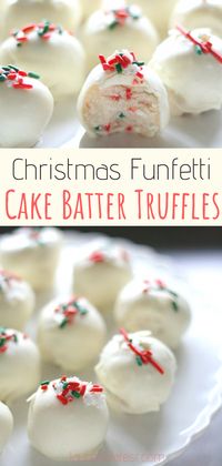 Christmas Funfetti Cake Batter Truffles - These homemade truffles are an easy and fun no-bake treat for the holidays! They can be made from scratch in just 20 minutes and make for the perfect Christmas gift! #truffles, #christmasrecipes #christmasdeserts