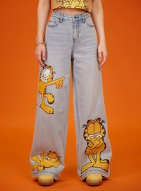 Garfield Poses Wide Leg Denim Pants | Hot Topic