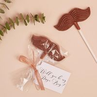 Pop the question in style with our delicious Page Boy chocolate moustache lollies.  This gorgeous lolly is milk chocolate and comes with 'will you be my Page Boy' gift tag attached with hand tied rose gold ribbon.  Also available in Best Man, Usher & Groomsman designs.  Makes the perfect addition to a DIY Page Boy proposal, or a great gift on its own.  Matching Flower Girl favours are also available in a pink lips lolly design.