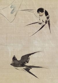 Detail. 'Two Swallows and Wind Bell', Edo period. Japanese hanging scroll by Sakai Hōitsu (酒井抱一) (Japan, 1761–1828) - Walters Art Museum, Baltimore, MD.