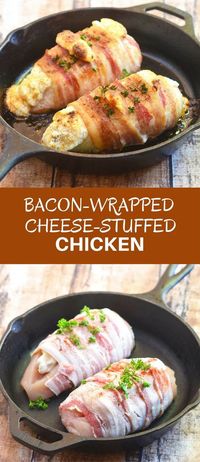 Bacon-Wrapped Cheese-Stuffed Chicken stuffed with cream cheese and wrapped in crisp bacon. Super easy to make for everyday dinner yet fancy enough for company.