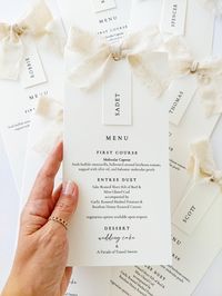 Menu With Place Card, Wedding Menu, Event Menus, Menus With Names, Place Cards Included, Wedding Invitation With Ribbon, Linen Ribbon - Etsy