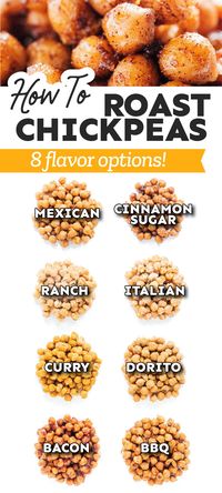 Craving something crunchy and addictive? Crispy oven-roasted chickpeas are the best (and easiest) healthy snack. I’m sharing eight recipe variations with you, from sweet cinnamon-sugar roasted chickpeas to savory ranch chickpeas. Take your pick or make them all! Recipes ready within 30 minutes