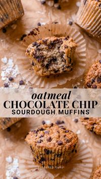 Indulge in the most delicious oatmeal chocolate chip Muffins made with sourdough discard. Moist, rich, and bursting with flavor—the perfect baking recipe for using up extra sourdough discard. Enjoy these chocolate chip muffins for breakfast, a snack, or dessert.