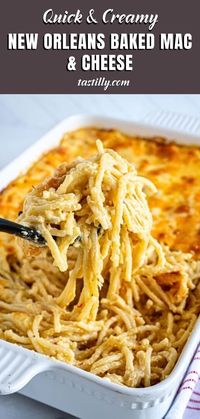 New Orleans-style Mac & Cheese with a creamy, spicy twist! Swap traditional macaroni for spaghetti in this baked mac & cheese loaded with cheddar, mozzarella, and pepper jack. Creamy, cheesy, and packed with flavor, it’s the perfect dish to impress at any meal. 🧀🍝 #MacAndCheeseRecipe #CheeseLovers #ComfortFood #BakedMacAndCheese