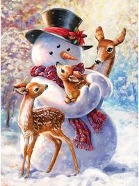 Amazon.com: Bits and Pieces - Snowman and Fawns 1000 Piece Glitter Jigsaw Puzzles for Adults - Each Puzzle Measures 20" X 27" - Winter Holiday Deer Christmas 1000 pc Jigsaws by Artist Larry Jones : Toys & Games