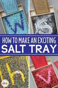 Help kids who are learning the alphabet work on letter formation with a simple DIY salt tray. Increase their excitement and sensory input with these creative ideas for materials and mix-ins. Salt trays are a great fine motor activity and a low-stress way to work on writing letters...even for kids with low fine-motor skills. Here are tons of ideas for products and materials to use to make fun writing activities for your preschool and pre-k classroom #preschool #alphabetactivities #finemotor