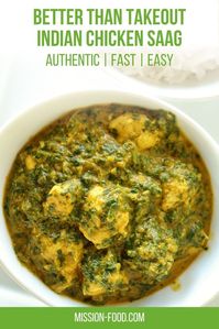 This quick and easy Chicken Saag (chicken and spinach curry) is the fastest curry you'll ever make from scratch. It's healthy and delicious with a flavor bomb of spices. You'll never need to order Indian takeout again with this recipe in your arsenal.