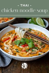 If you like spicy chicken noodle soup, you'll love this Thai chicken noodle soup. It's easy to make, full of flavor, and high in protein.