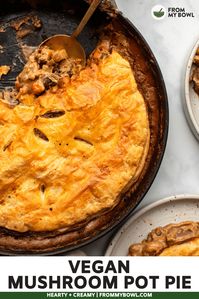 This rich and creamy Mushroom Pot Pie is made flavorful with cremini and oyster mushrooms, a creamy plant-based broth, and a layer of puff pastry. Have this wholesome, satisfying meal prepped and ready in just 20 minutes. Vegan.