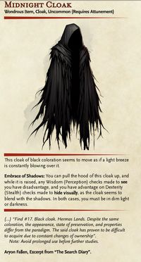 Campaign Guide Elmodor - Itens - Uncommon - Midnight Cloak