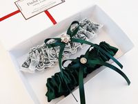 Dark Green Wedding Garter, Lace Bridal Garter Set, Garter Set, Garter For Bride, Garter Belt For Wedding, Prom Garter, Leg Garter Make your wedding day even more special with this two piece bridal garter set. Using a tape measure, simply measure around your thigh in the spot where you will be wearing the garter (usually about 4" above  your knee). Use that measurement as a guide to select the correct size for your garter. Please measure your thigh carefully to select the correct size.  All garte