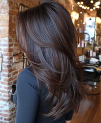 Elevate your look with our Chocolate Brown Balayage on long layers for brunettes guide! This chic style offers a seamless blend of colors, adding depth and dimension. Perfect for those seeking a modern twist. Save this pin and click for expert tips! #ChocolateBrownBalayage #BrunetteBalayage #ModernTwist #DepthAndDimension #FallHairTrends