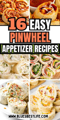 This collection of 16 easy pinwheel sandwiches are recipes that are perfect for an appetizer or a lunch.  Many of these are cold roll ups with tortilla but there are a few baked versions as well. These are best when made ahead making them ideal for game day or other parties for a delicious hand help appetizer.