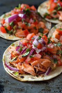 Indulge in the perfect blend of flavors with these mouthwatering salmon tacos. This easy-to-follow recipe results in a delicious dish that combines the freshness of salmon with the crunchiness of slaw and the creaminess of avocado crema. Elevate your next taco night by trying out this savory creation, or switch it up with a tropical twist using mango salsa instead.