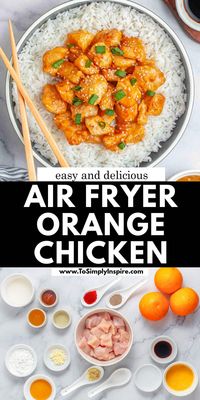 Air fryer orange chicken is healthy orange chicken made without the deep frying of takeout! Crispy chicken tossed in the best orange sauce is an easy dinner idea the whole family will love.