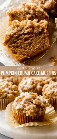 Indulge in the cozy flavors of fall with these tender pumpkin muffins, crowned with a delightful pumpkin spice crumb and drizzled with a luscious maple icing. Find the full recipe at sallysbakingaddiction.com.