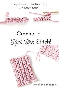 Learn how to crochet a stitch that looks like knitting! This easy crochet stitch takes seconds to make + includes a guided video tutorial. #crochetknitstitch #crochetstitches