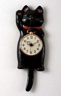 Japanese Black Lucky Cat Manekineko Wall Pendulum Clock Pottery SETO ware Gift | eBay