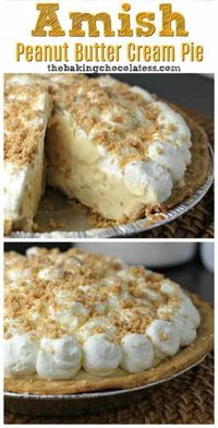 Amish Peanut Butter Cream Pie - Amish' is referred to as being plain, but there is nothing 'plain' about this creamy, dreamy Amish Peanut Butter Cream Pie! Perfectly delectable! #peanutbutter #amish #pie #peanutbutterpie