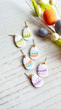 Add a pop of color and whimsy to your Easter outfits with these charming Easter eggs dangles earrings. Each egg-shaped charm is carefully handcrafted with polymer clay, capturing the essence of the season with its pastel hues. Wandering Calico Clay earrings are styled and cut by hand, colors may vary slightly from picture. Processing Time: 1-3 business days. Shipping: We ship worldwide. Please allow 2-3 weeks for delivery outside of the United States. Care Instructions: To keep your earrings looking their best, store them in a dry place away from moisture and avoid wearing them in the shower or pool. Custom Orders: We welcome custom orders! Please contact us to discuss your unique design ideas. Thank you for visiting my shop, if you loved this design, check out my other spring inspired sty