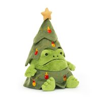 Bring the 'Bah, humbug', big-style, with Christmas Tree Ricky Rain Frog! Our squat, mossy frog wears a Christmas tree costume, with a star-topped hat and matching scalloped dress, all embroidered with baubles. Bring Ricky to the party and everyone smiles!