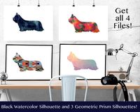 Skye Terrier Dog - Geometric Pattern Silhouette from Breed Collection - Digital…