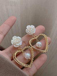 Flower & Heart Drop Earrings | SHEIN USA