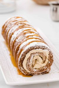 caramel banana cake roll hero image