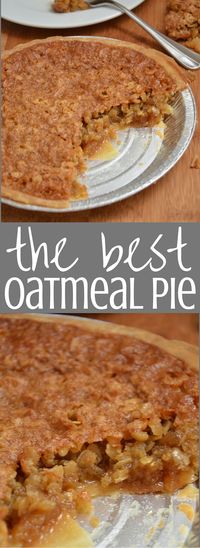 Oatmeal Pie. My grandmother has been making this sweet, chewy, delicious pie for years and we all love it! Perfect for Thanksgiving or any party year round. Give it a try! Clickthrough for the full recipe and more delicious dessert ideas.