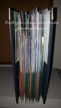 Grab and Go Binder contains: birth certificates, passports, marriage license, baptism/confirmation records, ss cards, school records and diplomas. Vaccination records (if you do those). Vehicle ownership, cc statement, insurance policy #. Checking saving statement, retirement statement, lease. Important phone numbers and address.