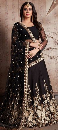 Cost Includes Lehenga,Unstitched Choli,Dupatta Lehenga,Unstitched Choli,Dupatta Description: Black and Grey color Lehenga in Crepe Silk, Silk fabric with Embroidered, Sequence, Thread, Zari work Fabric: Crepe Silk, Silk Work: Embroidered, Sequence, Thread, Zari Color Family: Black and Grey Occasion: Mehendi Sangeet Washing Instruction: Dry Wash