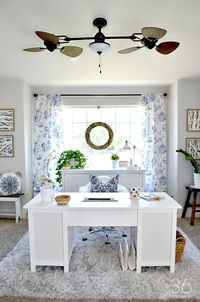 Home Office Decor - This room went from dining room to office. So pretty!