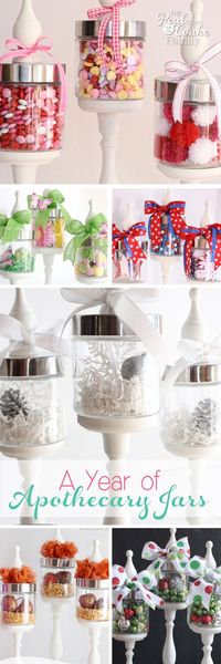 Love these Decorating Ideas of using DIY Apothecary jars throughout the whole year for every season and holiday. Great ideas!