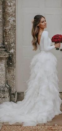 Long Sleeves Ruffle Organza Wedding Dresses Online, Cheap Lace Bridal Dresses, WD482   #wedding #weddingdresses #bridal #cheapweddingdresses #bridaldresses #bridalgowns #weddingidea