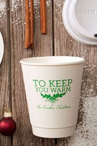 Our custom Matte Leaf Ink 8 oz Paper Coffee Cup with Lid with Matte Leaf Ink Cup Ink Colors has a Holly Bells graphic and is good for use in Holiday, Christmas themed parties and will add that special attention to detail that cannot be overlooked.