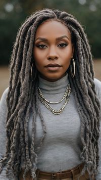 Wondering if Smoky Gray Locs are right for you? This trendy style promises to elevate your autumn look with its cool, modern hue. Explore tips on achieving this gorgeous shade! #SmokyGrayLocs #FallHairInspo #NaturalBeauty #LocsStyle