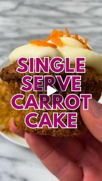 Kathleen ~ Easy, Everyday Recipes on Instagram: "SINGLE SERVE CARROT CAKE 🥕 Follow @KathleensCravings for more single serve dessert recipes and grab the recipe below! ⬇️ 

Makes Two Carrot Cake Cupcakes - perfect for just you or to share!

Cake Batter
* 1 egg yolk
* 1/4 cup packed brown sugar, light or dark
* 1/4 teaspoon vanilla extract
* 2 tablespoons vegetable oil
* 1/2 cup grated carrot, from 1 medium carrot
* 1/3 cup all purpose flour
* 1/2 teaspoon baking powder
* 1/4 teaspoon kosher salt 
* 1/2 teaspoon cinnamon
* 1/8 teaspoon nutmeg

Frosting
* 1 ounce cream cheese, softened to room temp, you can use the lines in the wrapper to measure this
* 1 tablespoon salted butter, softened to room temp
* 1/4 teaspoon vanilla extract
* 1/2 cup powdered sugar

1. Preheat the oven to 350 degree