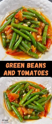 Green Beans and Tomatoes is an easy and delicious veggie dish to make!  I absolutely love the flavor of the buttery garlicky tomato sauce!